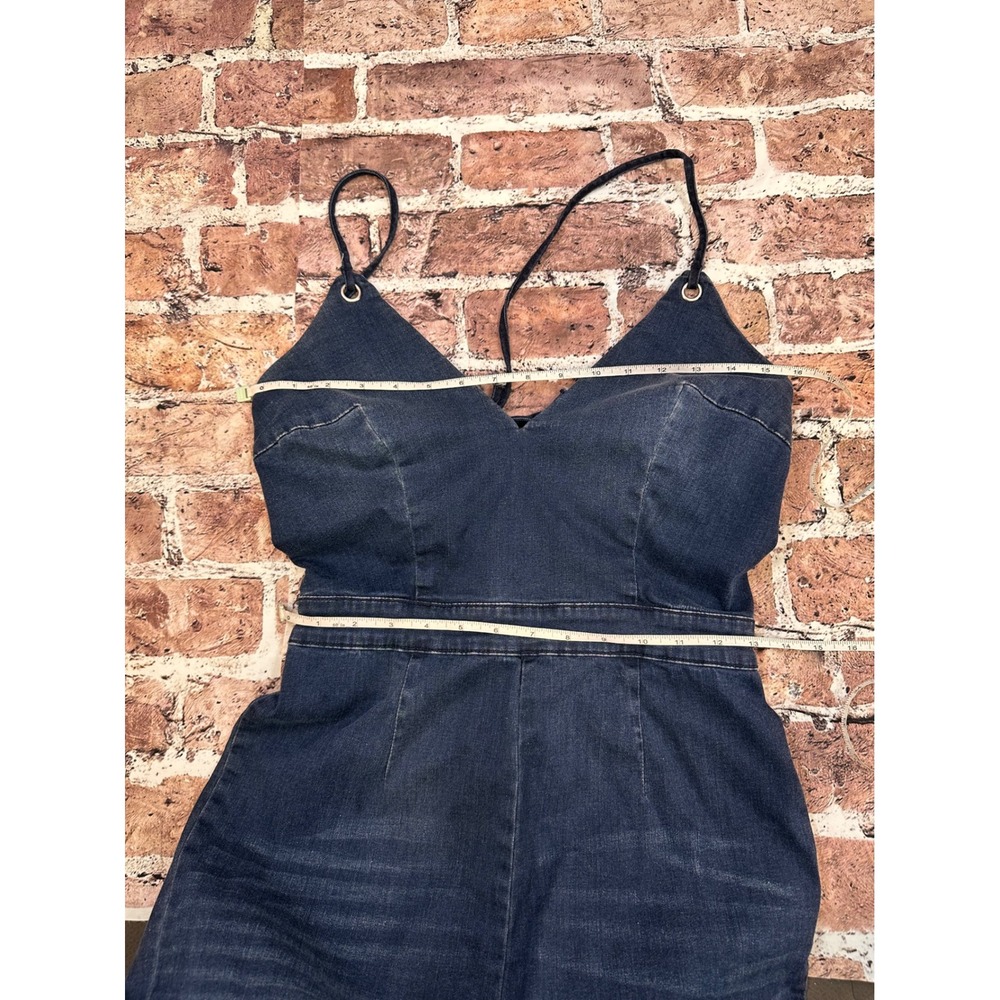 bebe Dark Blue Denim V-Neck Jumpsuit - Picture 6 of 16